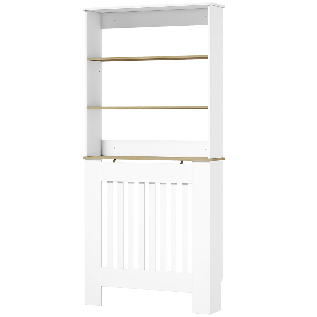 Couvercle de Radiateur en Bois, Cache Radiateur Moderne à Lattes avec Étagères à 3 Niveaux, 78 x 19 x 165 cm, Blanc