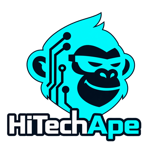 HiTechApe – türkisfarbener Affenkopf mit verbundenem h-Schriftzug