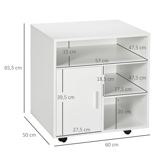 Support d'imprimante organiseur bureau caisson placard porte 3 niches + grand plateau panneaux particules blanc